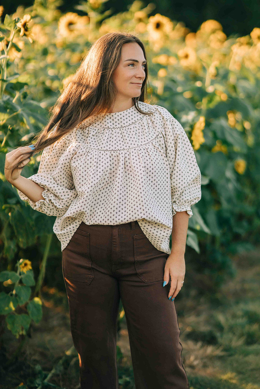 Primrose blouse--brown floral